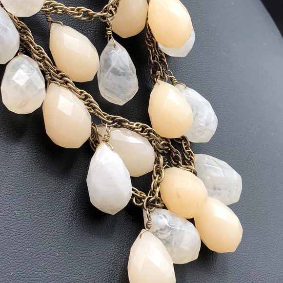 Lydell NYC 3 Strand Necklace Pastel Peach Milky Clear Faceted Briolette Beads - Picture 3 of 11